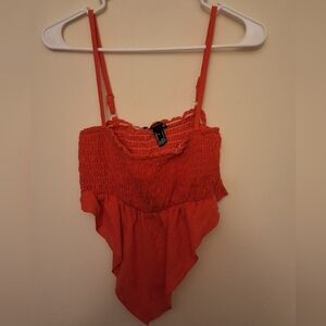 Forever 21 Smocked Bandana Hem Crop Top in Burnt Orange